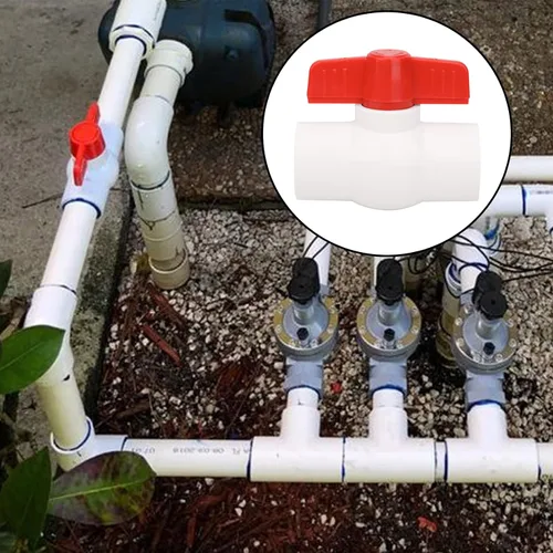 Vista 7 de 4 piezas de válvula de bola de PVC de 1 pulgada enchufe de válvula de cierre de tubo de agua con mango en T rojo para líneas de suministro de agua
