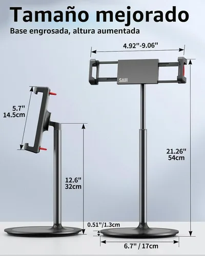 Vista 6 de SAIJI - Soporte para iPad para escritorio, altura ajustable y base pesada