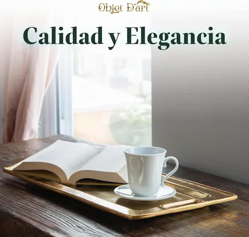 Vista 2 de Bandejas decorativas doradas de Objet D’Art, bandeja rectangular de bar Beaufort para sala de estar, otomana y mesa de café, juego de 2 bandejas