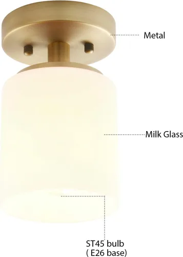 Vista 7 de Pathson Lámpara de techo moderna con pantalla de vidrio blanco, lámpara de techo semiempotrada de 1 luz para pasillo, loft, cocina, bar Antiguo