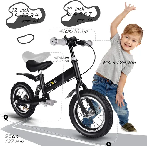 Vista 4 de Balance Bike 2 in 1,The Dual Use of a Kids Balance Bike and Kids Bike,12 14 Inches for 2-6 Years Old,with Shock Absorbers, Fenders, Pedals