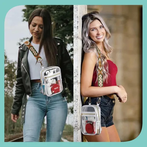 Vista 35 de Bolso cruzado aprobado por estadios para mujer, bolsa transparente para estadios para eventos deportivos, conciertos