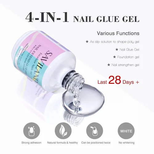 Vista 5 de SAVILAND Juego de iniciación de kit de uñas de gel: gel de pegamento de uñas de 14 días y 500 puntas de uñas de alta transparencia para presionar