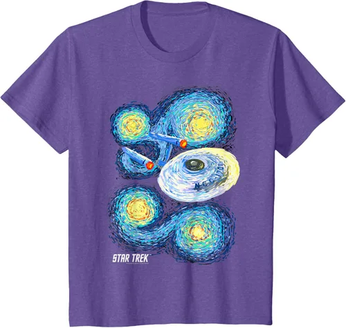 Vista 38 de Star Trek Camiseta de pintura de noche estrellada de la serie original, Negro, S