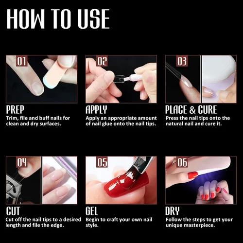 Vista 7 de 504pcs Long Coffin Nail Tips, Pre-shaped Half Cover False Nails with 13 Sizes, Gel Nail Tips for Acrylic Extension, DIY Manicure and Nail Salon Use