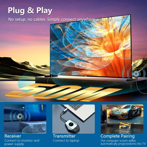 Vista 5 de Kit de transmisor inalámbrico USB C y receptor HDMI, extensor inalámbrico USB-C a HDMI, portátil 4K 1080P Full HD 2.4/5G 328 pies para transmisión