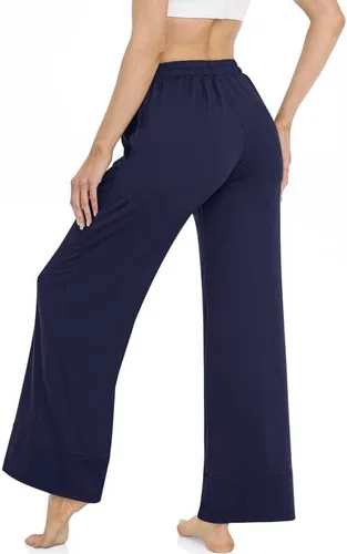 Vista 3 de TARSE Pantalones de yoga de pierna ancha para mujer, pantalones de pijama cómodos de cintura alta con bolsillos, pantalones casuales palazzo