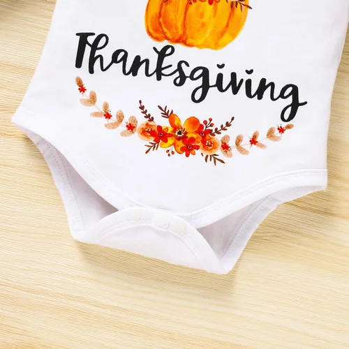Vista 5 de Viworld Ropa de Halloween para niña recién nacida, mameluco con letras + pantalones de calabaza florales + diadema trajes de Acción de Gracias