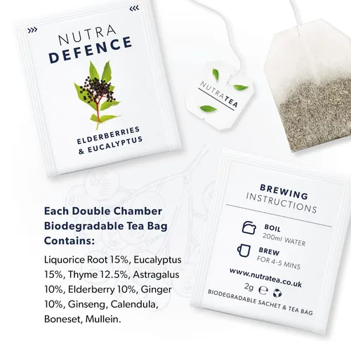 Vista 5 de NUTRADEFENCE - Té para resfriado y gripe Té de inmunidad - Apoya y estimula el sistema inmunológico - Incluye saúco, eucalipto y raíz de regaliz