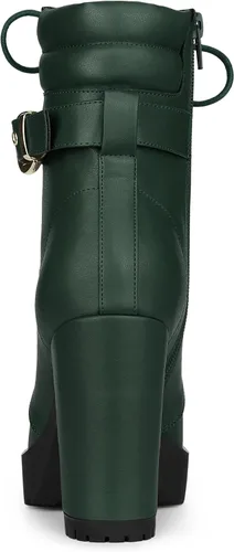 Vista 3 de Allegra K Botines de plataforma para mujer, con cordones, tacón de bloque, botas de combate