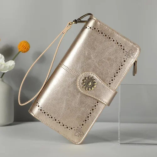 Vista 2 de Lavemi - Cartera de piel con bloqueo RFID para mujer, de gran capacidad, para llevarla a la muñeca