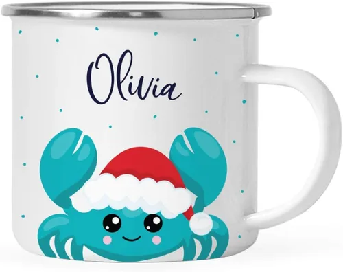 Vista 11 de Andaz Press Taza de café de acero inoxidable con nombre personalizado de 11 onzas para niños, diseño de sirena festiva, 1 paquete, taza de Navidad
