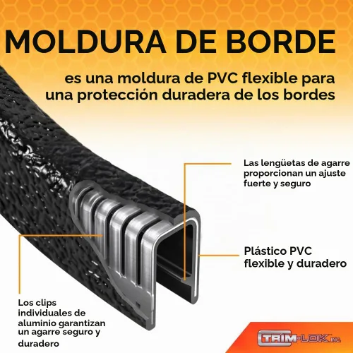 Vista 2 de TRIM-LOK Borde de borde, se adapta a borde de 1/2 pulgada, longitud de pierna de 19/32 pulgadas, longitud de 25 pies, dedos de doble agarre, acabado