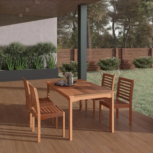 Vista 2 de Amazonia Derby - Juego de comedor rectangular sin brazos de patio de 5 piezas, madera de eucalipto, ideal para exteriores e interiores