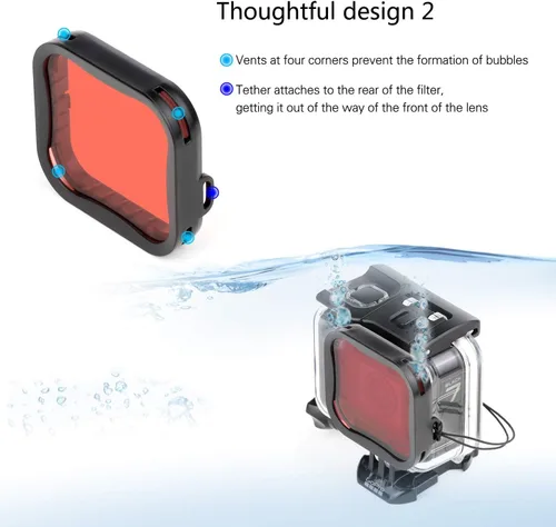 Vista 6 de SOONSUN Paquete de 3 filtros de buceo para GoPro Hero 5 6 7 Black Super Suit - Filtro rojo, rojo claro y magenta - Mejora los colores para diversas