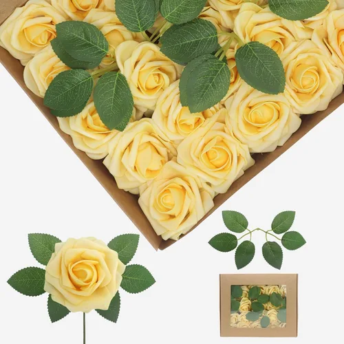 Vista 30 de Flores artificiales, rosas falsas de espuma de aspecto real, combo de flores artificiales de boda para ramos de boda, centros de mesa, arreglos