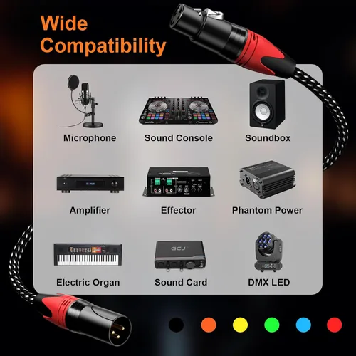 Vista 6 de GeoHN.G Cables XLR, paquete de 6 paquetes de 16 pies, cable de altavoz XLR blindado de alta calidad de 3 pines, cable de conexión de micrófono