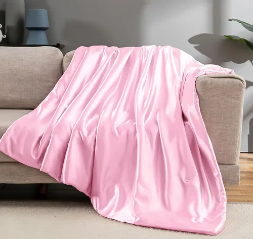 Vista 11 de Vonty Manta de Satén, Manta de Satén Azul Bebé de 50x60 Pulgadas, Refrescante y Sedosa, Sin Arrugas de Punto Trenzado para Sofá, Sofá, Cama