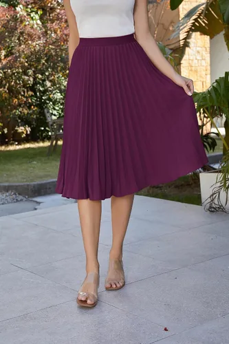 Vista 49 de GRACE KARIN - Falda plisada de gasa para mujer, con cintura alta y elástica, vuelo, corte acampanado y longitud por debajo de la rodilla