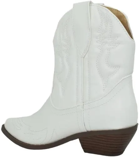 Vista 2 de Soda Botas de tobillo con costuras occidentales vaqueras para mujer, botines cortos con punta puntiaguda, talla S