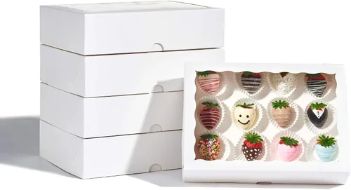 Vista 10 de 4 piezas 10 x 7 x 2.5 pulgadas Cajas de panadería para galletas con ventana, cajas para pasteles de chocolate, macarrones, cajas transparentes