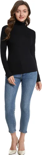 Vista 5 de ACANI Camisetas de cuello alto para mujer, acanaladas, de manga larga, ajustadas, cuello alto, básicas, elásticas, ligeras, con capas