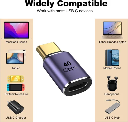 Vista 5 de AreMe - Paquete de 2 adaptadores USB C macho a hembra, color morado