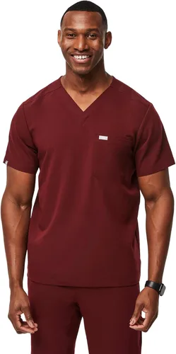 Vista 11 de FIGS Leon - Camiseta médica para hombre, 3 bolsillos, ajuste a medida, cuello en V moderno, elástico en 4 direcciones, absorbe la humedad BLK