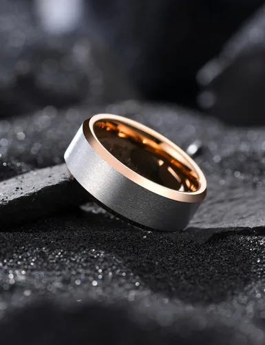 Vista 3 de King Will Anillo de tungsteno para hombres de King Will - Disponible en 6 mm a 10 mm, negro/plata, acabado mate, borde biselado pulido, ajuste