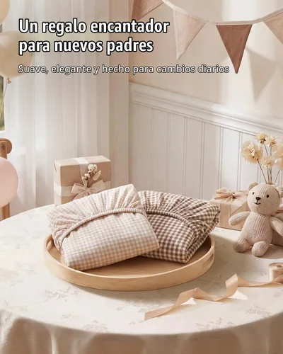 Vista 8 de Blissful Diary Sábanas de muselina para cuna, paquete de 2, cuadros beige y Gingham beige y guingán marrón