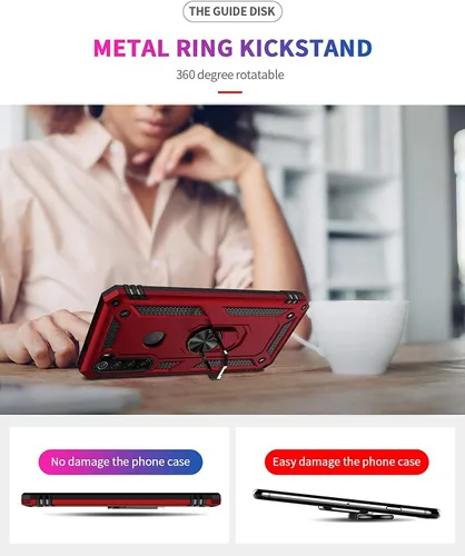 Vista 7 de YaHan Funda para Xiaomi Redmi Note 8, anillo giratorio de 360 grados, soporte híbrido, resistente, de doble capa, a prueba de golpes, con protector