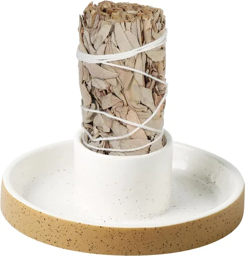 Vista 9 de Soporte de incienso 4 en 1, bandeja de cerámica para manchas de 5.6 pulgadas, soporte de salvia, soporte de Palo Santo, soporte de incienso