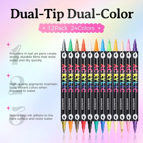 Vista 5 de Juego de 24 bolígrafos para arte de uñas, 24 colores, rotulador de 0.028 in Rosa