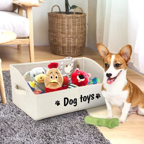 Vista 9 de PET ARTIST Cesta de almacenamiento y organización plegable resistente para perros, bonita caja de juguetes para perros con asas, caja de juguetes