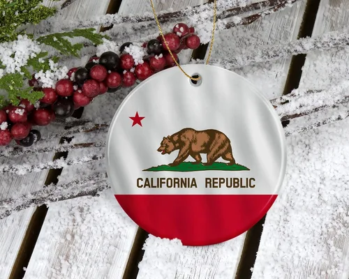 Vista 2 de Bandera del Estado de la República de California, adorno de Navidad, adorno de vacaciones - Adorno de cerámica para él, su esposa y esposo impreso
