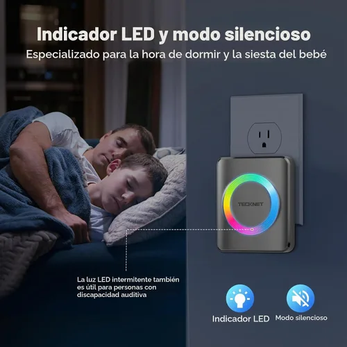 Vista 5 de TECKNET - Timbre inalámbrico para el hogar, IP65, impermeable, 1,970 pies, 120 dB, timbre de puerta inalámbrico para aula con 60 campanillas y 5