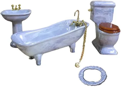 Vista 4 de Muebles de casa de muñecas en miniatura, accesorios de baño morados, 4 piezas, escala 1:12 (violeta)