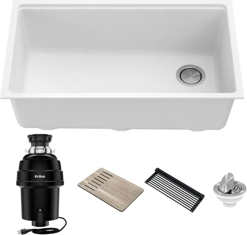 Vista 24 de KRAUS Bellucci Fregadero de cocina de granito con estación de trabajo empotrado de 30 pulgadas en negro metálico con accesorios, KGUW2-30MBL