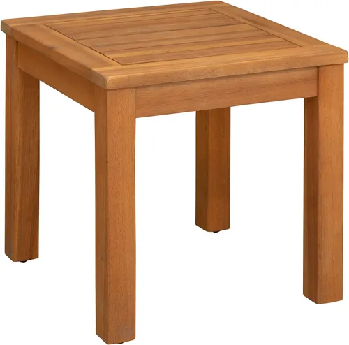 Vista 4 de Walker Edison Sillas de comedor de madera de acacia con respaldo de listones (juego de 2) y mesa auxiliar de madera Lio Oslo Patio Sense Marrón