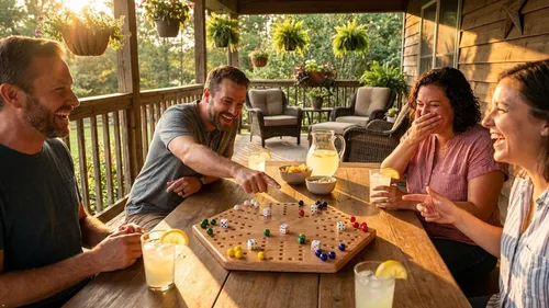 Vista 6 de Juego de mesa Aggravation (Wahoo), con tablero de madera maciza de roble, doble cara, 16" de ancho