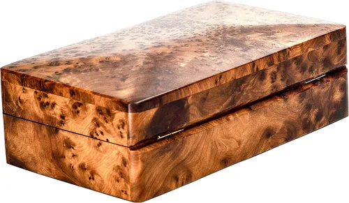 Vista 3 de Caja de arte decorativa de madera tallada a mano multiusos para guardar joyas (caja de madera grande, antigua) (mediana)