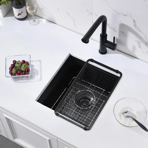 Vista 4 de Fregadero de cocina negro de 15 x 16 x 9 pulgadas, fregadero de cocina pequeño de acero inoxidable negro para preparación debajo del fregadero