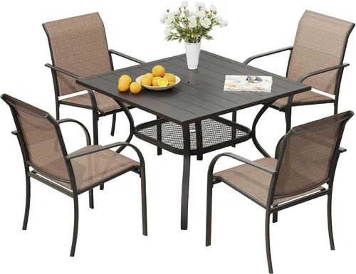Vista 37 de VICLLAX Juego de 2 sillas de patio pequeñas para exteriores, juego de sillas apilables para patio y mesa de comedor cuadrada para porche delantero
