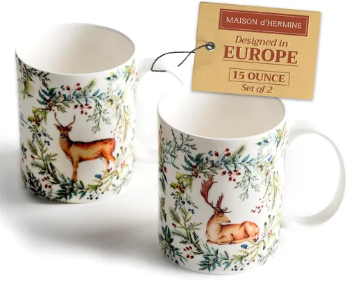 Vista 135 de Maison d' Hermine Taza de café con asas, tazas de porcelana fina de hueso, paquete de una taza de té para bebidas calientes, capuchino, latte