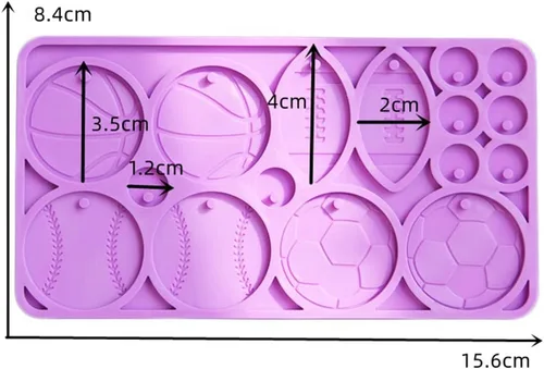 Vista 2 de Molde de resina de pelota deportiva, molde de silicona para joyería, aretes, manualidades, llavero de silicona, colgante de llavero de resina epoxi