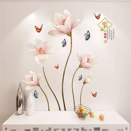 Vista 6 de Decoración para el hogar con flores rosadas, diseño chino, diseño de flores en relieve, pegue y pegue para el hogar y la riqueza, adhesivo de PVC