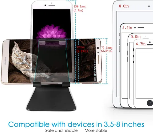 Vista 6 de Soporte ajustable para teléfono celular, soporte de escritorio de aluminio 2020 con base antideslizante y práctico puerto de carga, se adapta a