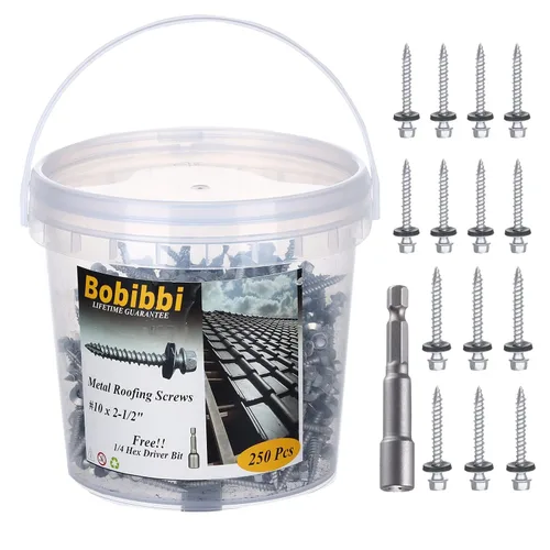 Vista 14 de Tornillos para techos de metal de 10 x 1 pulgada, tornillo para techo de chapa metálica con cabeza hexagonal negra y arandela EPDM para techos