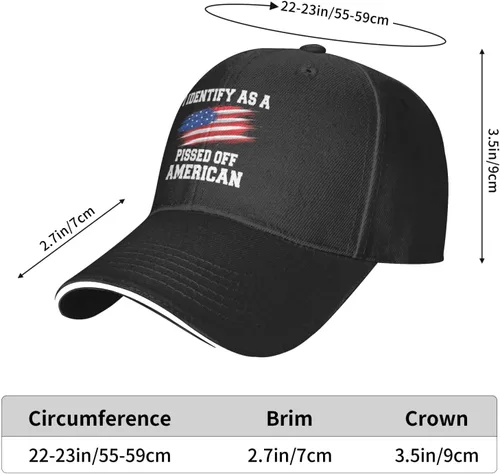 Vista 6 de I Identifys As A Pissed Off American Hat for Men Baseball Hats Graphic Hats, Negro13