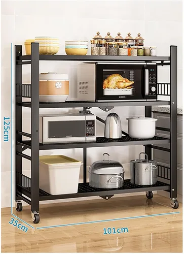 Vista 2 de Estante de almacenamiento plegable para estantes, estantes plegables de metal de 4 niveles con ruedas, estantes y estantes de almacenamiento